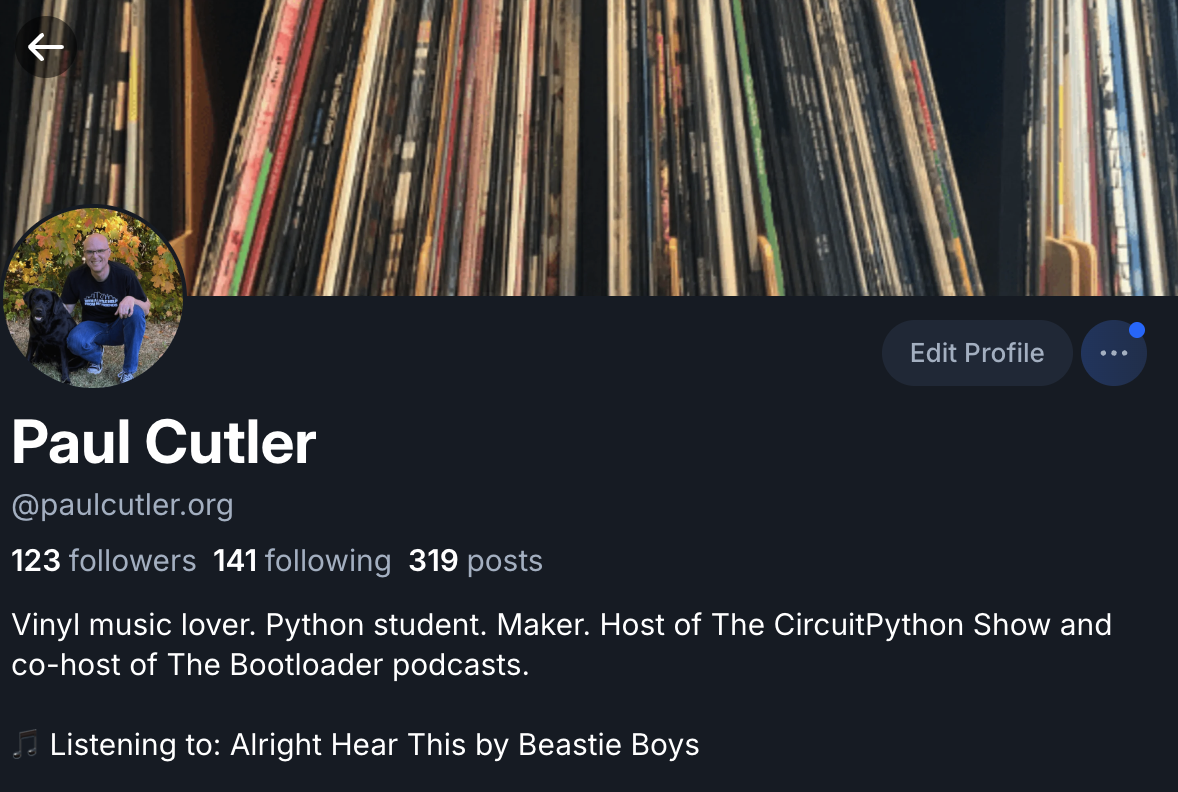 Paul's Bluesky Profile showing Listening to: Alright Hear This by Beastie Boys