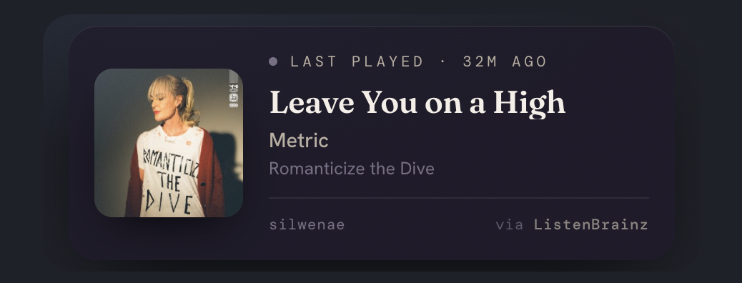 Now Playing widget featuring Metric