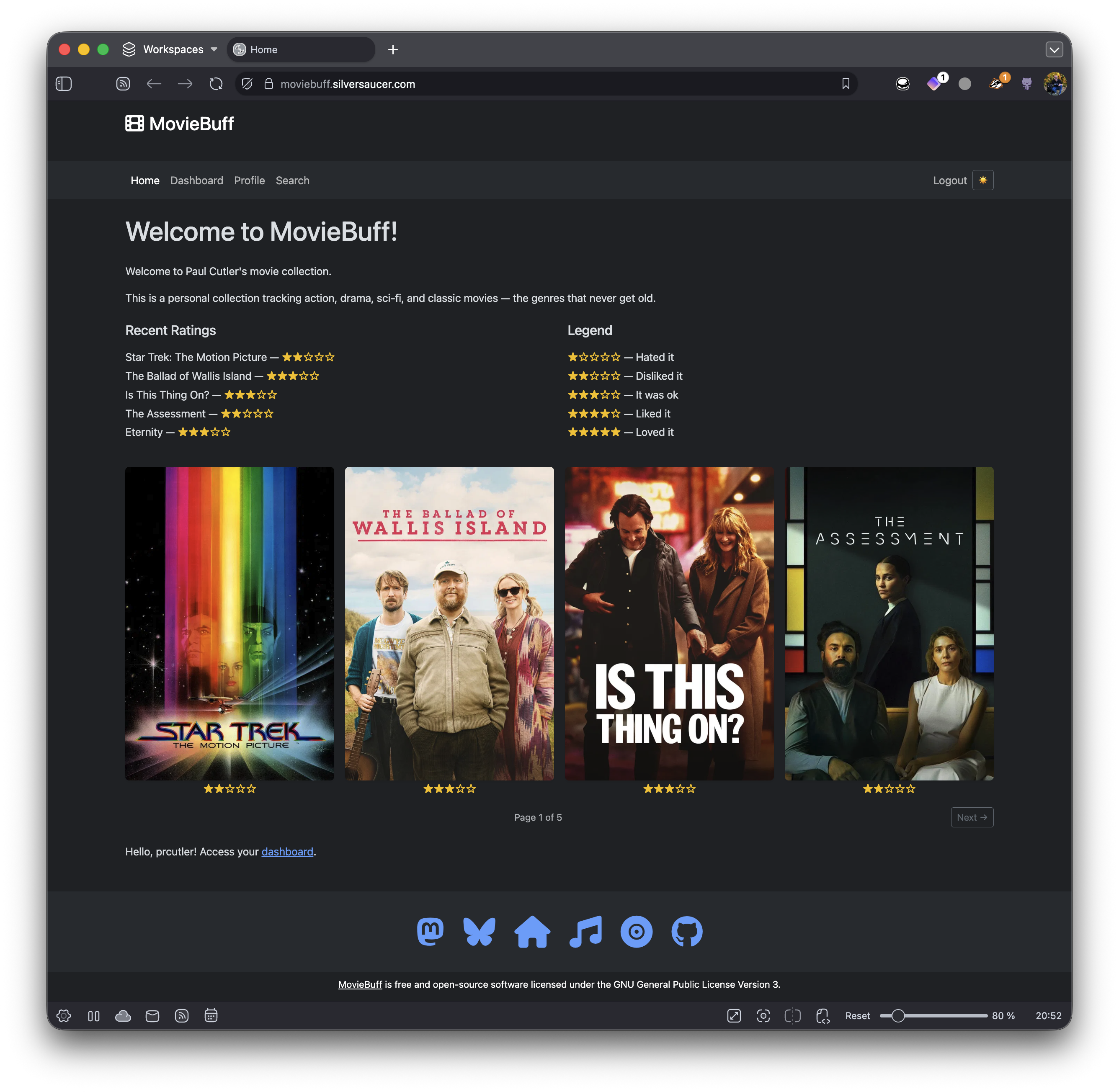 Screenshot of the Moviebuff homepage